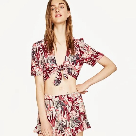 Zara Tops Zara Crop Top With Knot Flamingo Short Set Poshmark